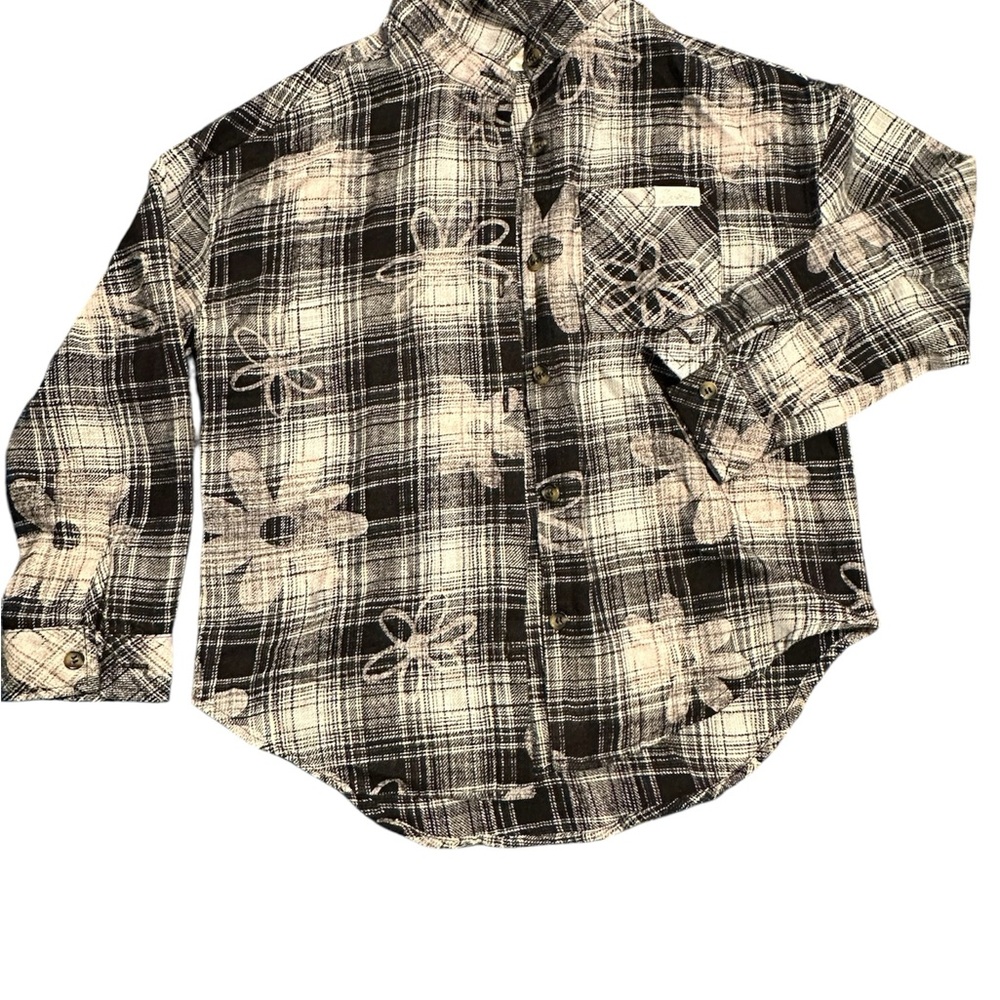 Justice Black and White Floral Plaid Shirt